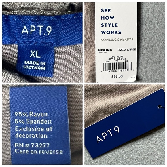 Apt. 9 Short Sleeve Open Front Cardigan Top XL Rayon Blend Taupe Crochet Back - Picture 3 of 9